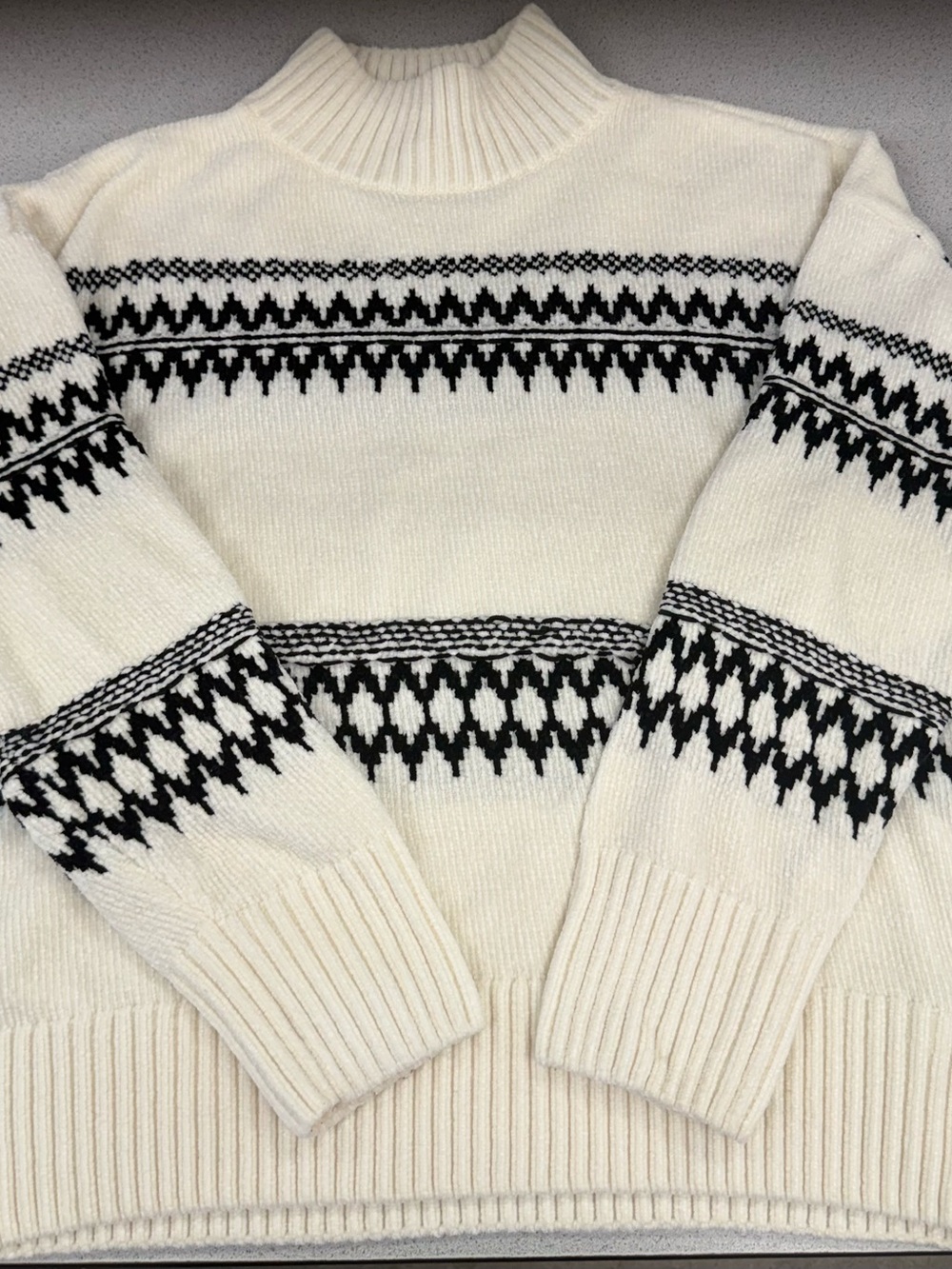 Christian Siriano Cream Sweater with Black Nordic Motif